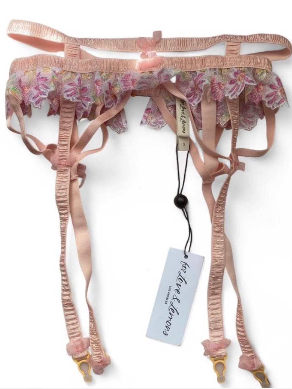 For Love And Lemons Pink Floral Lace Garter